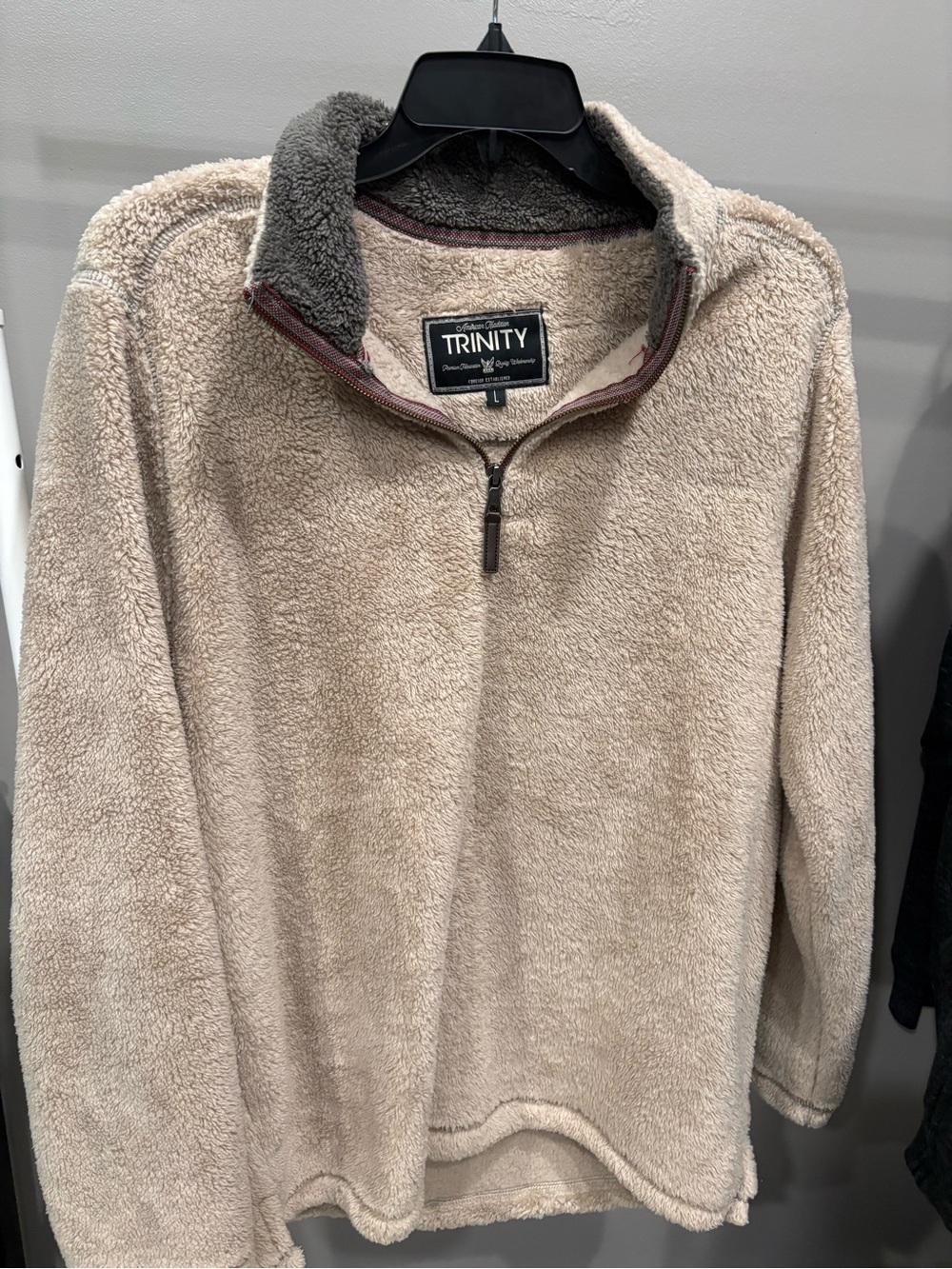 Trinity Men's Beige Sherpa Zip-Up Pullover with Gray Lining